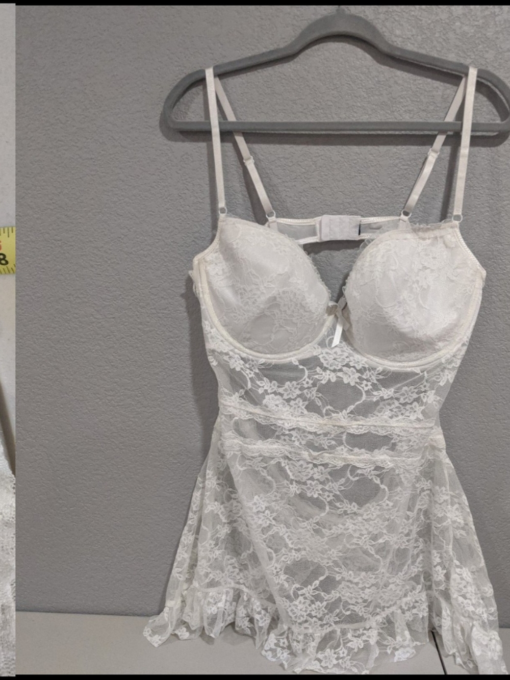 Vintage Halloween White Floral Lace Babydoll Teddy Costume Bride Wedding
